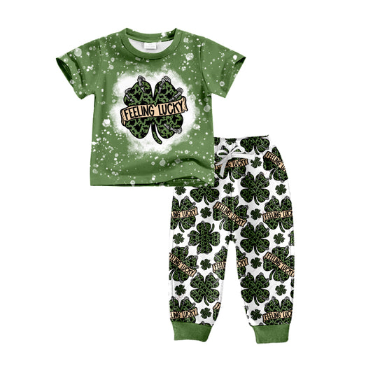 Baby Boys St Patrick Day Quatrefoil Shirts Top Pants Clothes Sets Preorder(moq 5)