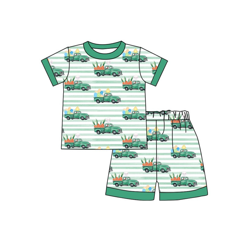 Baby Boys Green Tractor Short Sleeve Top Shorts Pajamas Clothes Sets preorder(moq 5)