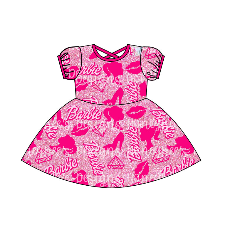 Baby Girls Doll Pink Short Sleeve Knee Length Dresses Preorder(moq 5)