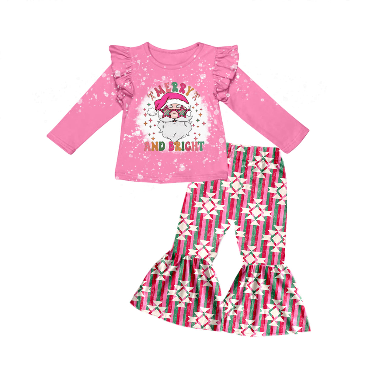 Baby Girls Christmas Santa Aztec Bell Pants Clothes Sets preorder(moq 5)