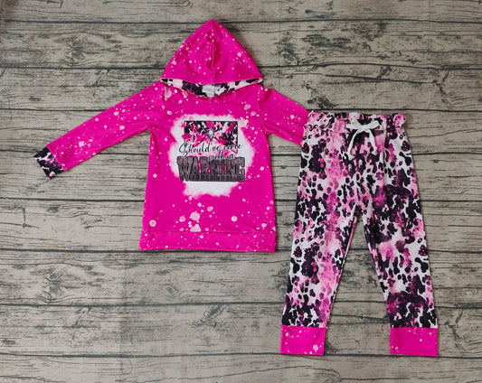 Baby Girls Western Pink Hooded Long Sleeve Tops Pants Clothes Sets