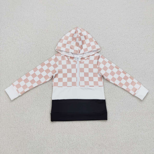 Baby Boys Khaki Checkered Hooded Long Sleeve Shirts Tops