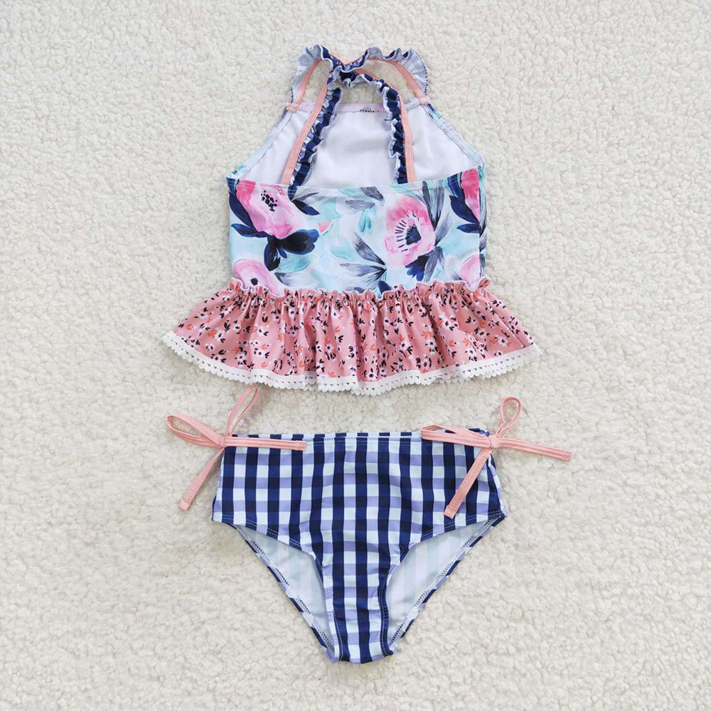 Baby Girls Blue Flowers Top Floral 2 pieces Swimsuits