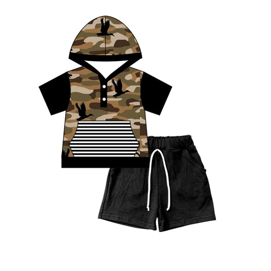 Baby Boys Camo Duck Short Sleeve Hooded Shirt Shorts Clothes Sets Preorder(moq 5)