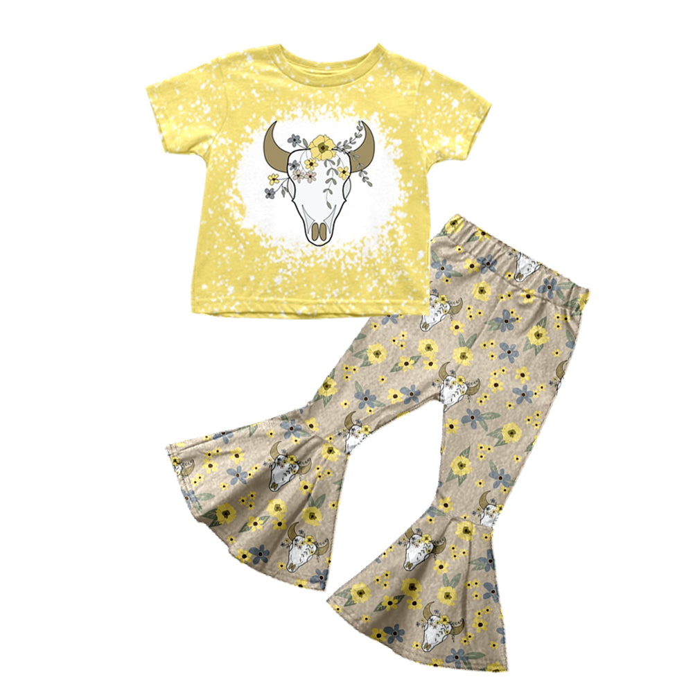 Baby Girls Cow Flowrs Bell Pants Clothes Sets preorder(moq 5)