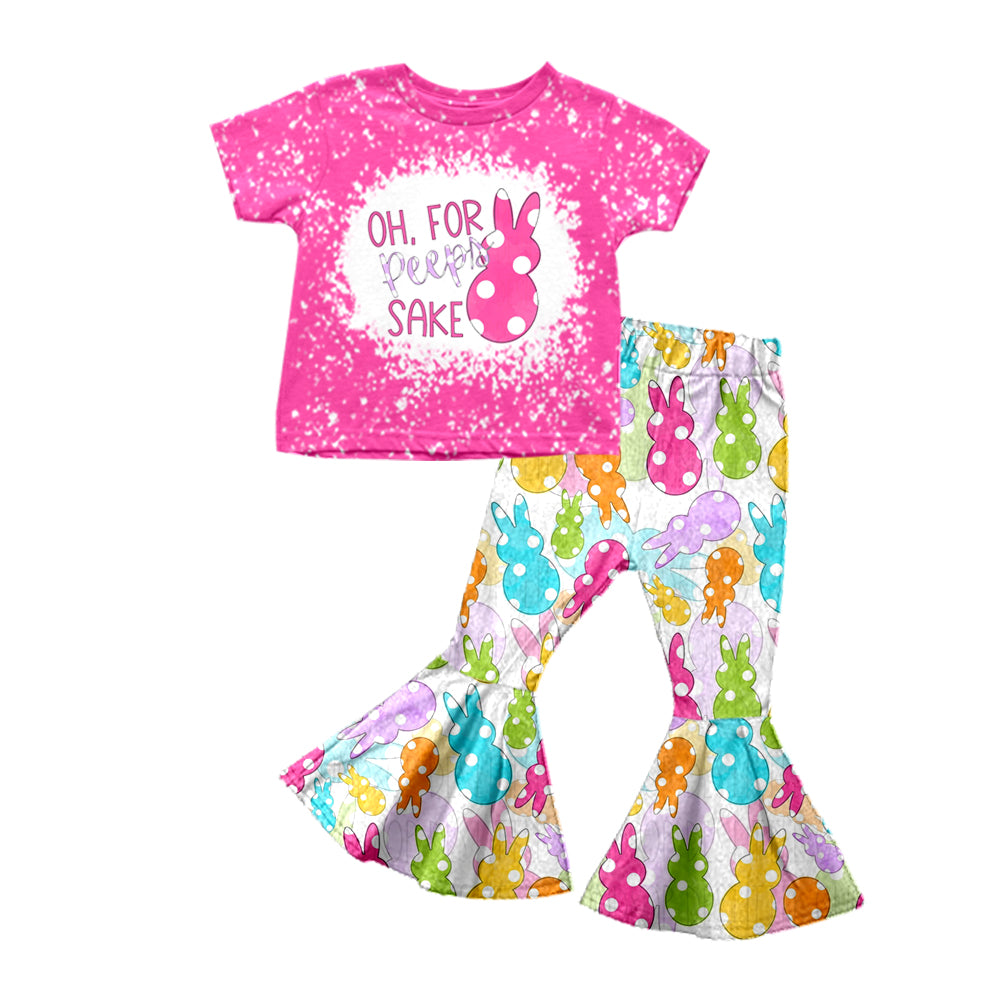 Baby Girls Easter Bunny Pink Tee Shirt Flare Pants Sets Preorder(moq 5)