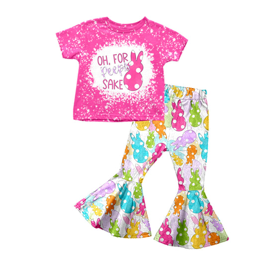 Baby Girls Easter Bunny Pink Tee Shirt Flare Pants Sets Preorder(moq 5)
