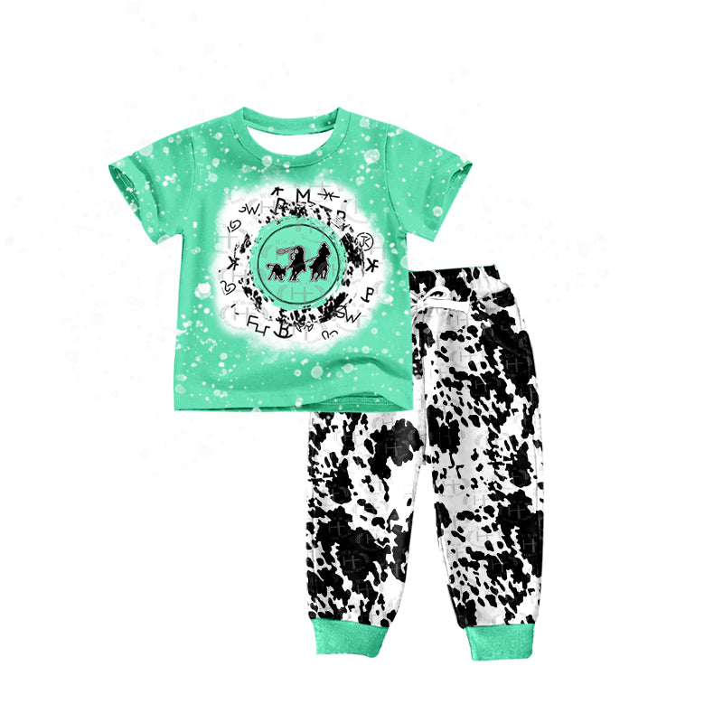 Baby Boys Western Green Top Cow Pants Sets Preorder(moq 5)