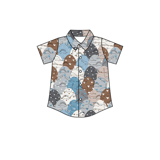 Baby Boys Toddler Dinosaurs Buttons Short Sleeve Tee Shirts Tops preorder(moq 5)