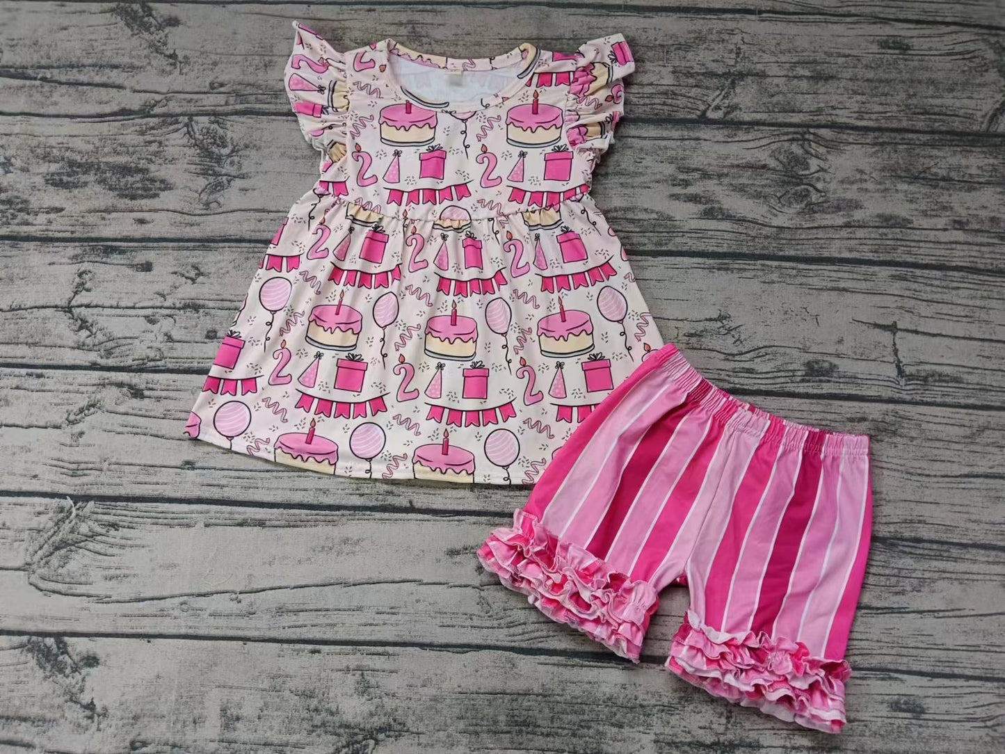 Baby Girls Birthday 2 Tunic Ruffle Shorts Clothes Sets preorder(moq 5)