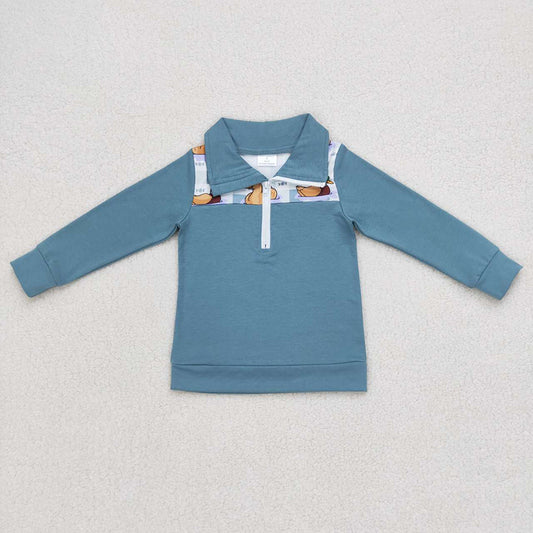 Baby Boys Fall Duck Blue Checkered Zip Pullover Tops