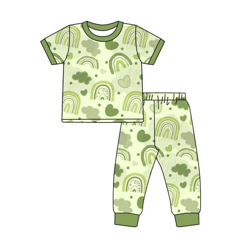 Baby Boys Green Rainbow St Patrick Day Short Sleeve Top Pants Pajamas Clothes Sets preorder(moq 5)