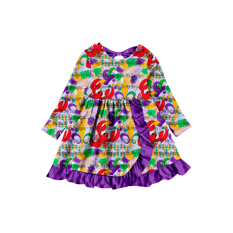 Baby Girls Mardi Gras Anchor Ruffle Knee Length Dresses preorder(moq 5)