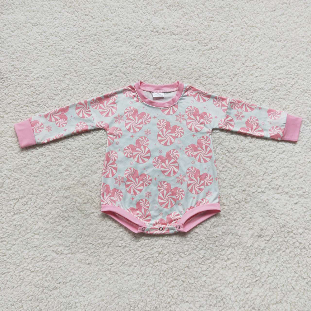 Baby Girls Pink Christmas Head Long Sleeve Rompers