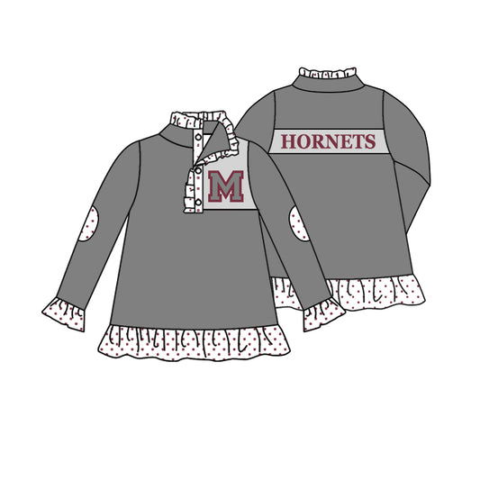 Baby Girls Grey Team 3 Long Sleeve Pullover Shirt Tops preorder(moq 5)