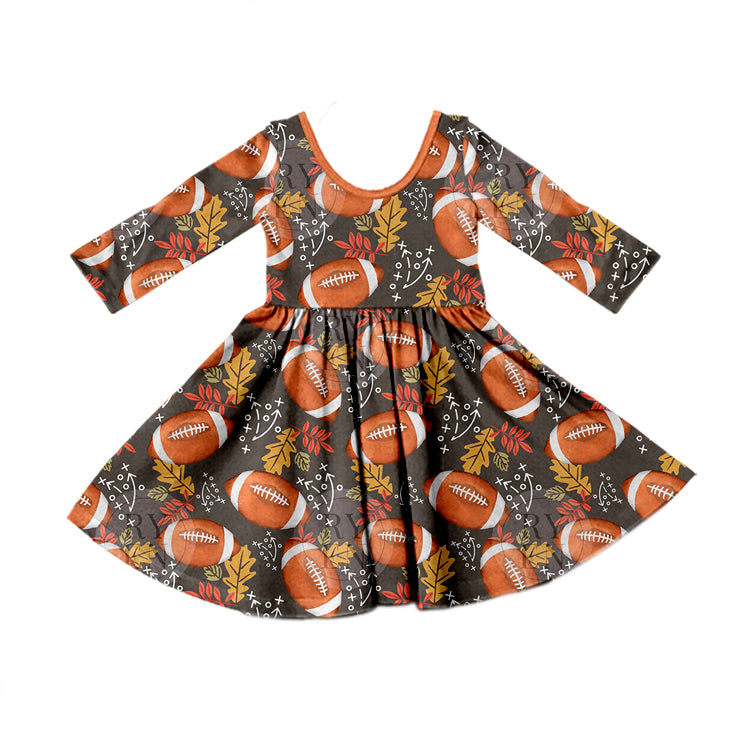 Baby Girls Football Leaves Long Sleeve Dresses preorder(moq 5)