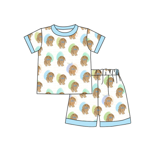 Baby Boys Rabbit Easter Blue Shorts Pajamas Preorder(moq 5)