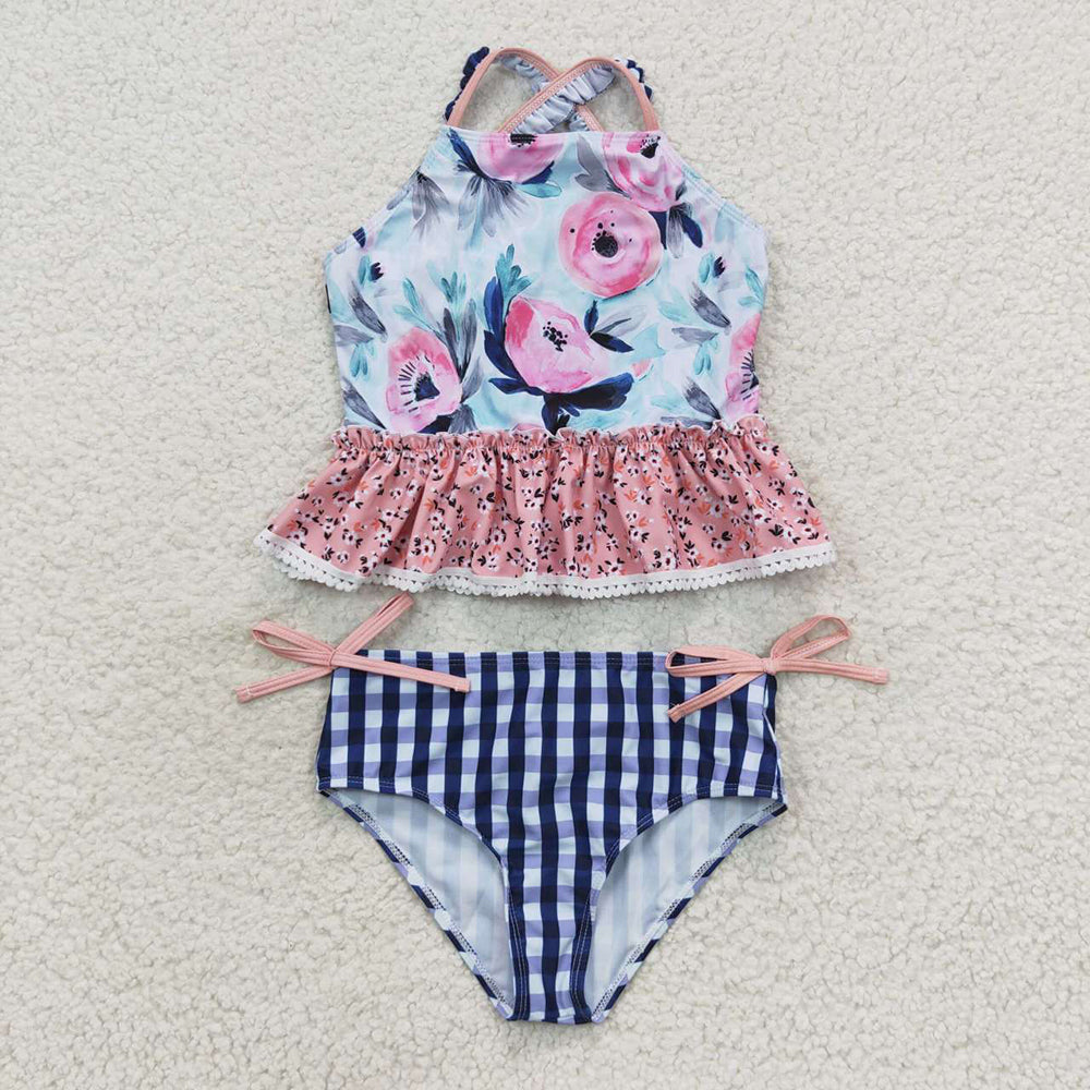 Baby Girls Blue Flowers Top Floral 2 pieces Swimsuits