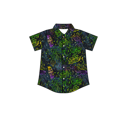 Baby Boys Mardi Gras Mask Buttons Short Sleeve Shirts Preorder(moq 5)