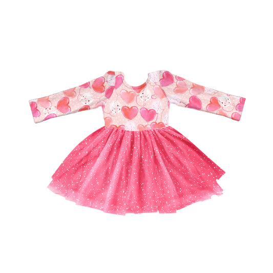 Baby Girls Pink Hearts Ruffle Tutu Knee Length Dresses preorder(moq 5)