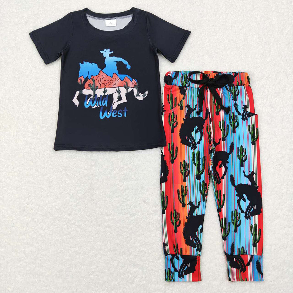 Baby Boys Wild West Rodeo Black Shirt Cactus Pants Clothes Sets