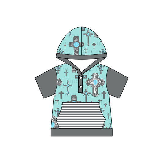 Baby Boys Easter Cross Short Sleeve Hooded Shirts Preorder(moq 5)