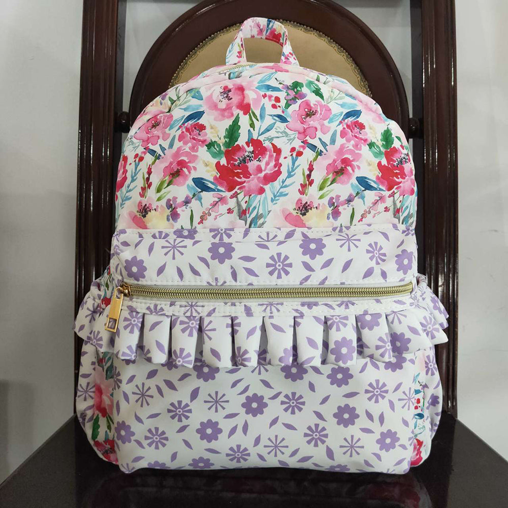 Baby Girls Children Purple Small Flowers Back Bags