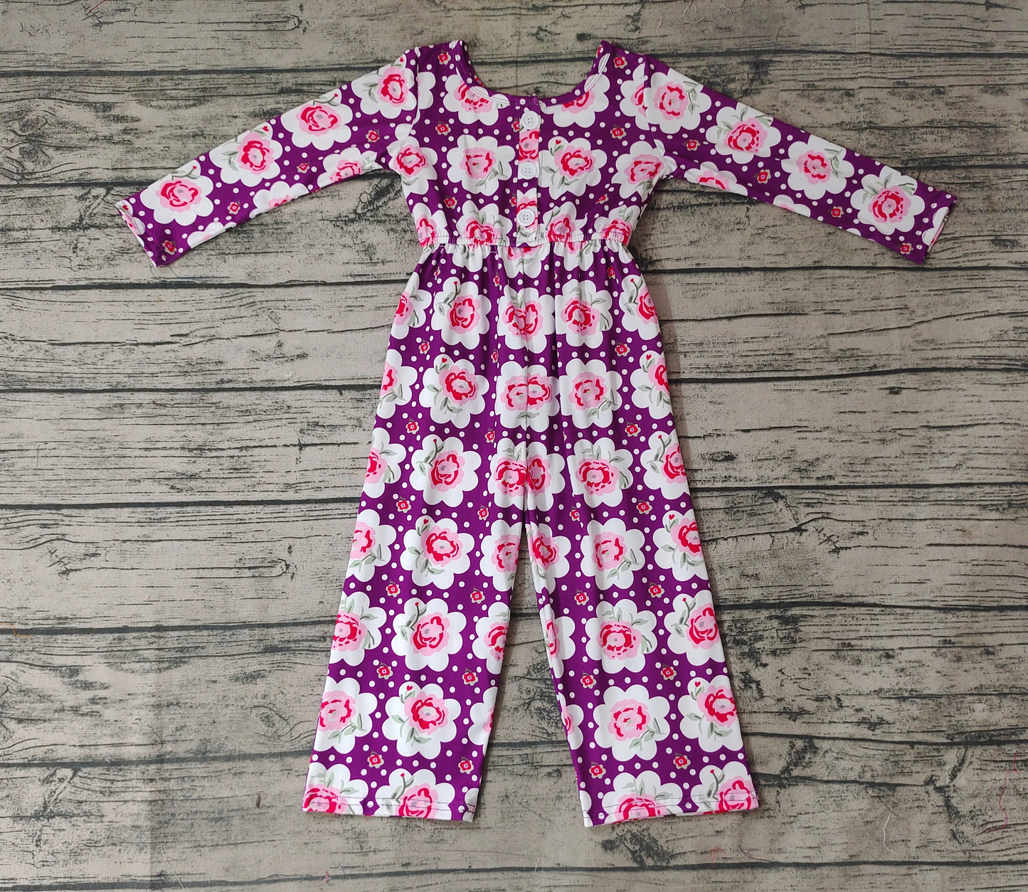 Baby Girls Purple Flowers Long Sleeve Bell Bottom Jumpsuits