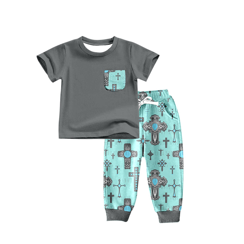 Baby Boys Cross Easter Pocket Top Pants Sets Preorder(moq 5)