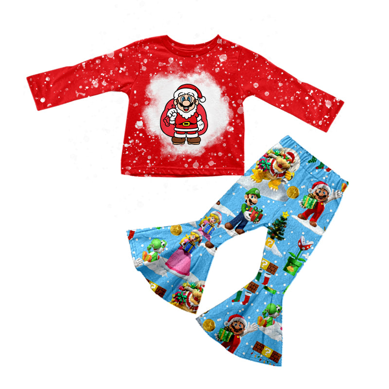 Baby Girls Christmas Red Game Top Cartoon Bell Bottom Pants Clothing preorder(moq 5)