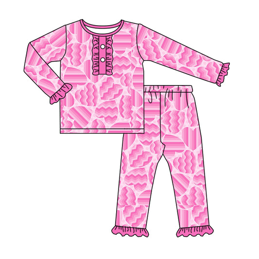 Baby Girls Pink Hearts Valentines Shirts Top Ruffle Pants Pajamas Clothes Sets Preorder(moq 5)