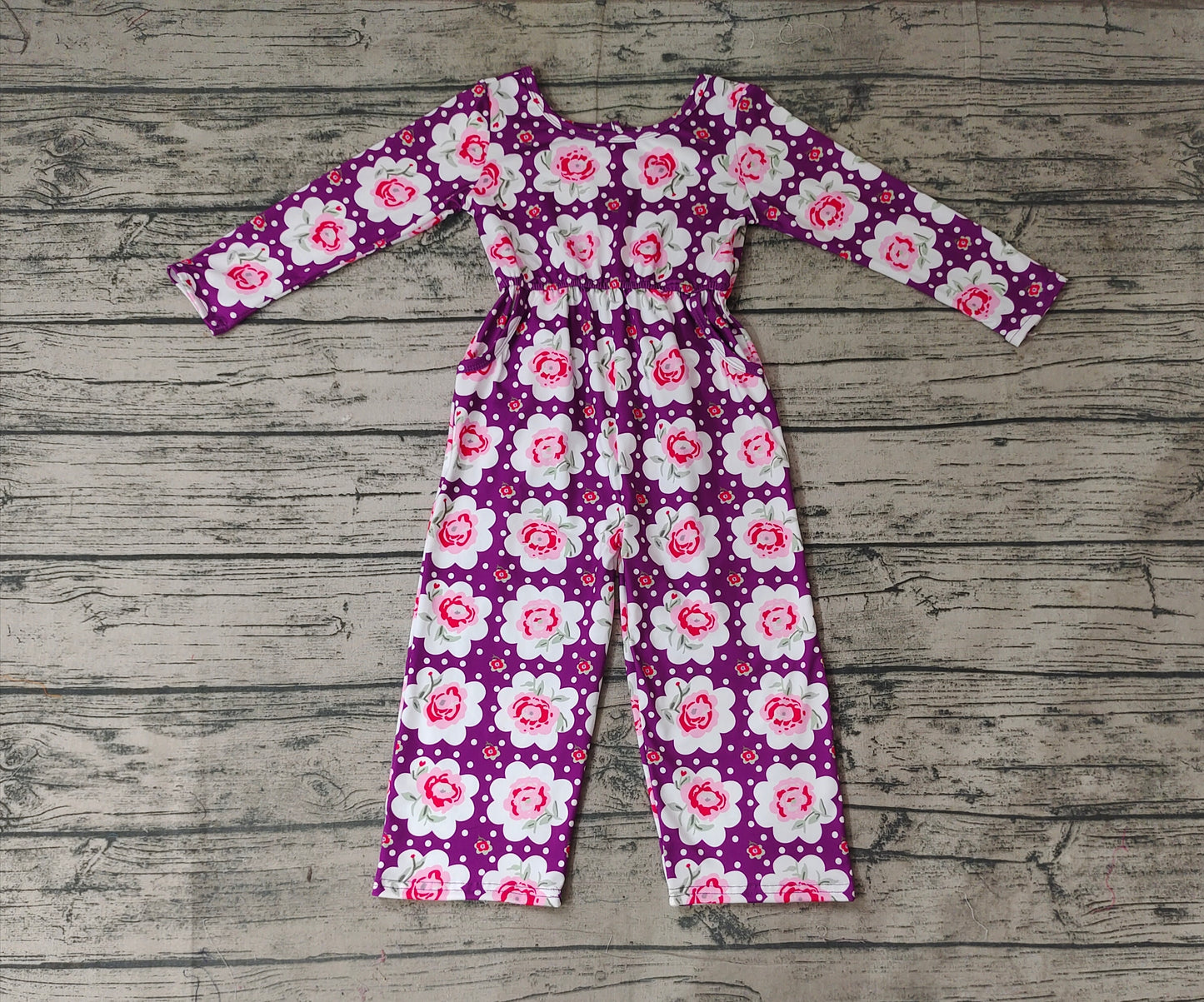 Baby Girls Purple Flowers Long Sleeve Bell Bottom Jumpsuits