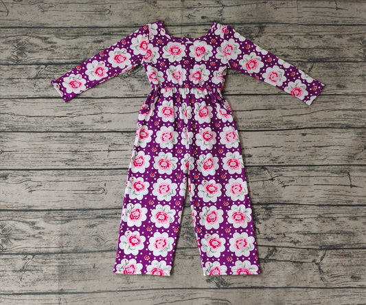 Baby Girls Purple Flowers Long Sleeve Bell Bottom Jumpsuits