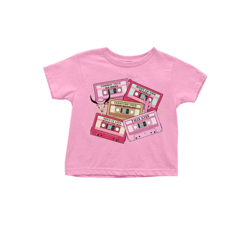 Baby Girls Pink Western Tapes Short Sleeve Tee Shirts Tops preorder(moq 5)