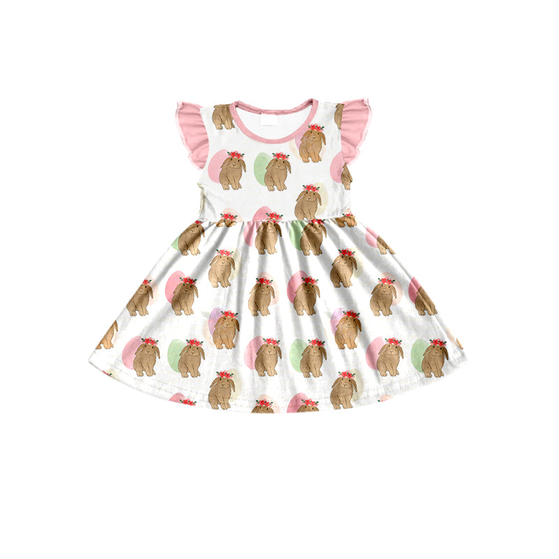 Baby Girls Rabbit Easter Flowers Knee Length Dresses Preorder(moq 5)