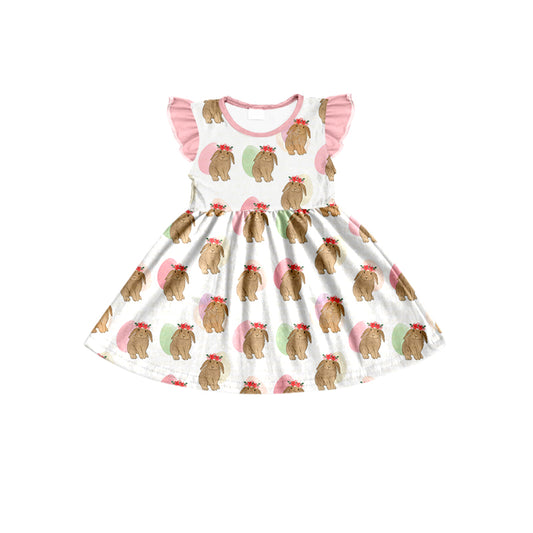 Baby Girls Rabbit Easter Flowers Knee Length Dresses Preorder(moq 5)