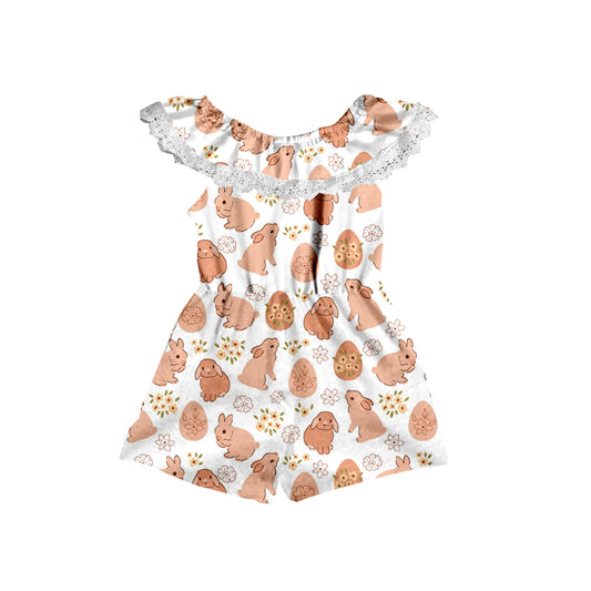 Baby Girls Lace Ruffle Rabbit Easter Orange Jumpsuits Preorder(moq 5)