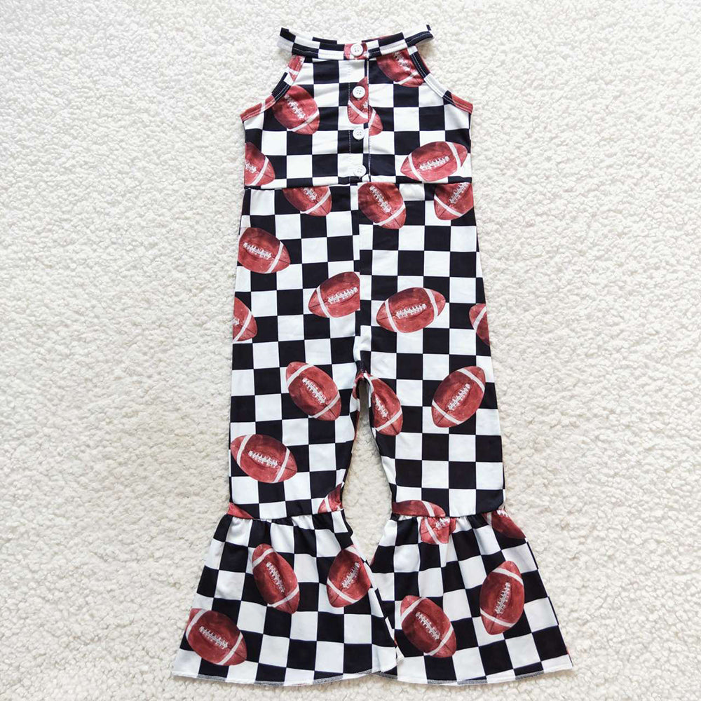 Baby Girls Football Black Checkered Bell Pants jumpsuits