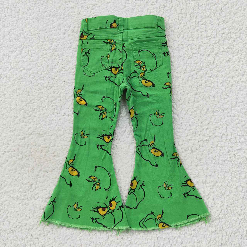 Mommy and Me Adult Baby Girls Christmas Green Frog Face Denim Bell Pants Jeans