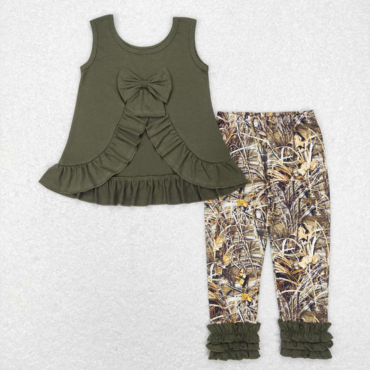 Baby Girls Brown Sleeveless Bow Tunic Icing Ruffle Camo Legging Clothes Sets