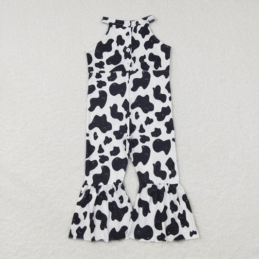Baby Girls Black White Western Cow Print Jumpsuits
