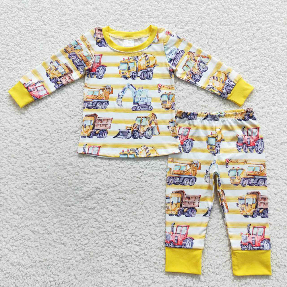 Baby Boys Stripes Constrcution 2pcs Fall Pajamas Clothes Sets