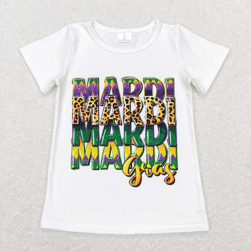 Baby Girls White Mardi Gras Short Sleeve Tee Shirts Tops