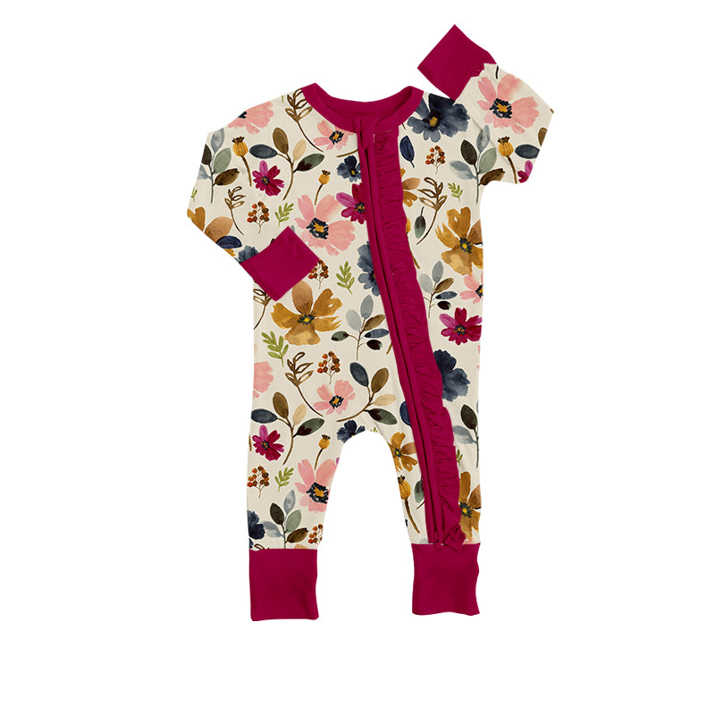 Baby Infant Girls Floral Long Sleeve Zip Rompers preorder(moq 5)