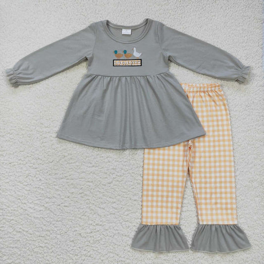 Baby Girls Duck Goose Tunic Pants Plaid Clothes Sets