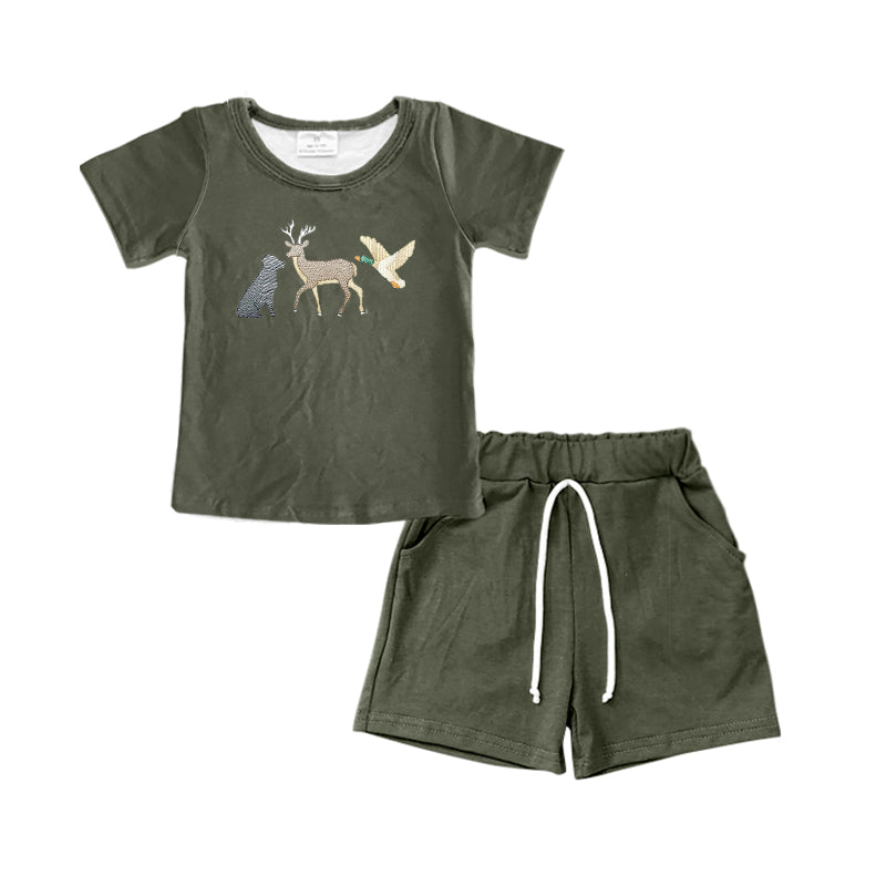 Baby Boys Dog Deer Duck Hunting Shirt Shorts Clothes Sets Preorder(moq 5)