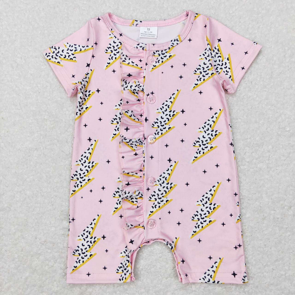 Baby Girls Ruffle Thunder Western Short Sleeve Rompers