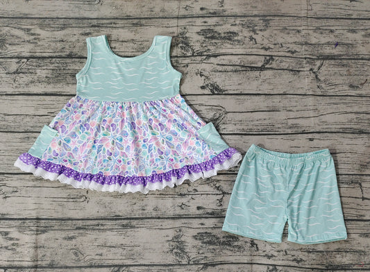 Baby Girls Summer Sea Shell Sleeveless Tunic Tops Shorts Outfits Clothes Sets