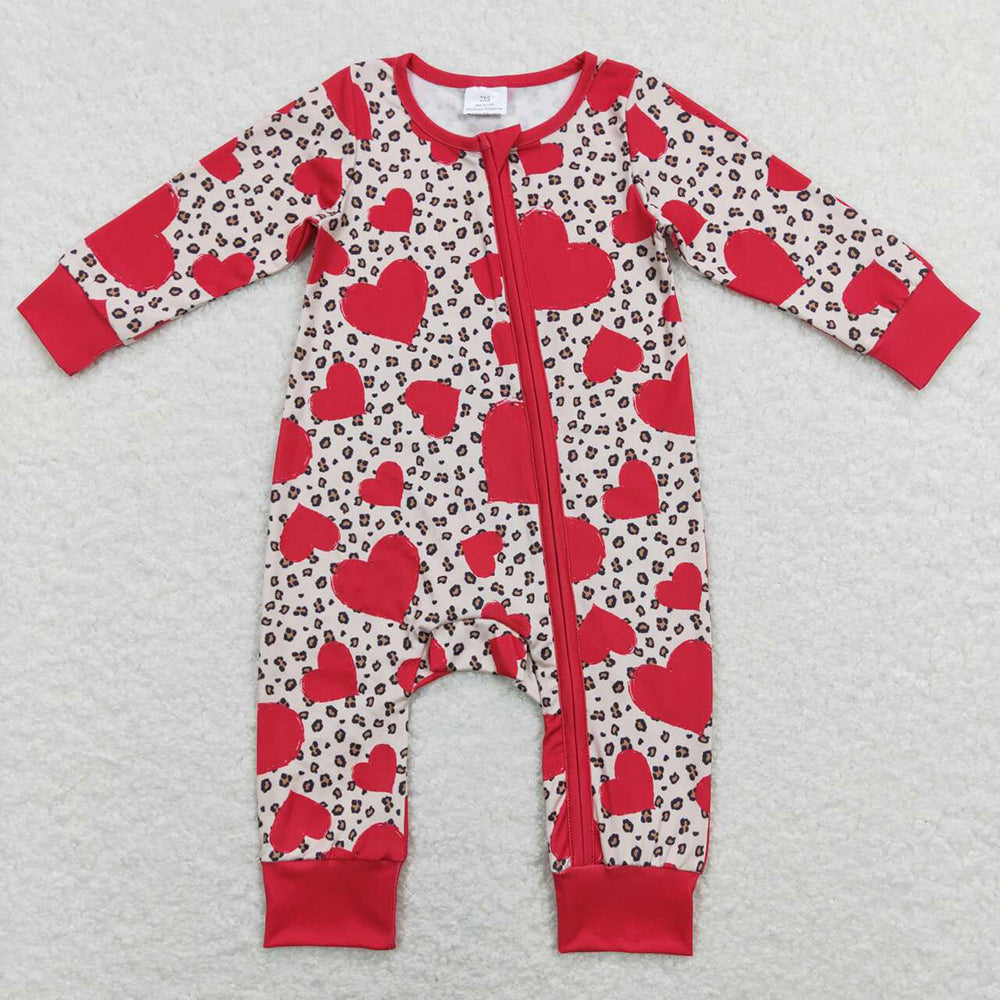 Baby Girls Valentines Hearts Leopard Sibling Romper Pajamas Sets