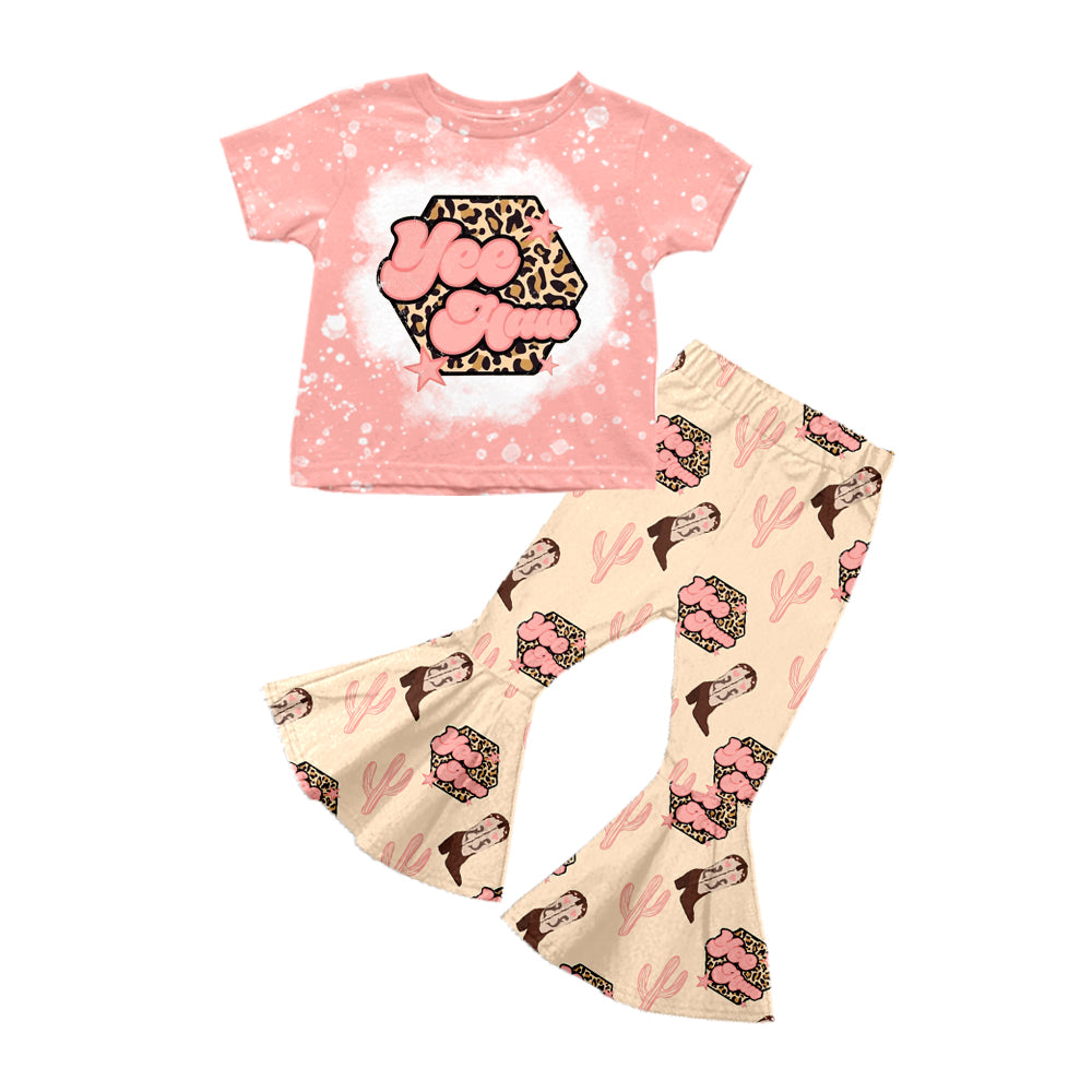 Baby Girls Western Pink Cactus Bell Pants Clothes Sets preorder(moq 5)